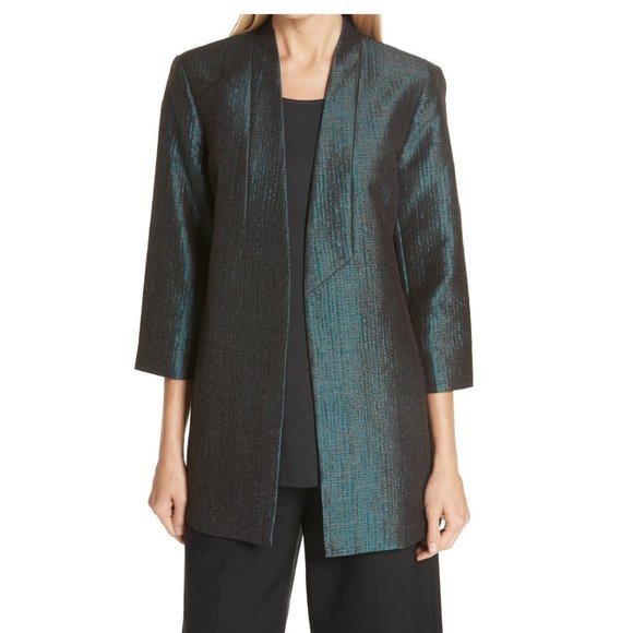 Eileen Fisher Jackets & Blazers - Eileen Fisher Teal Jacquard open front shawl collar jacket SMALL